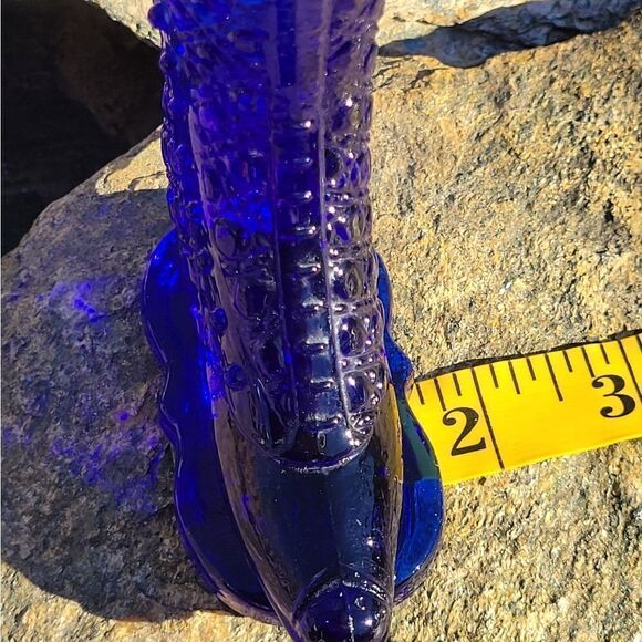 Vintage Handmade Cobalt Blue Ladies Glass Boot - Picture 6 of 11